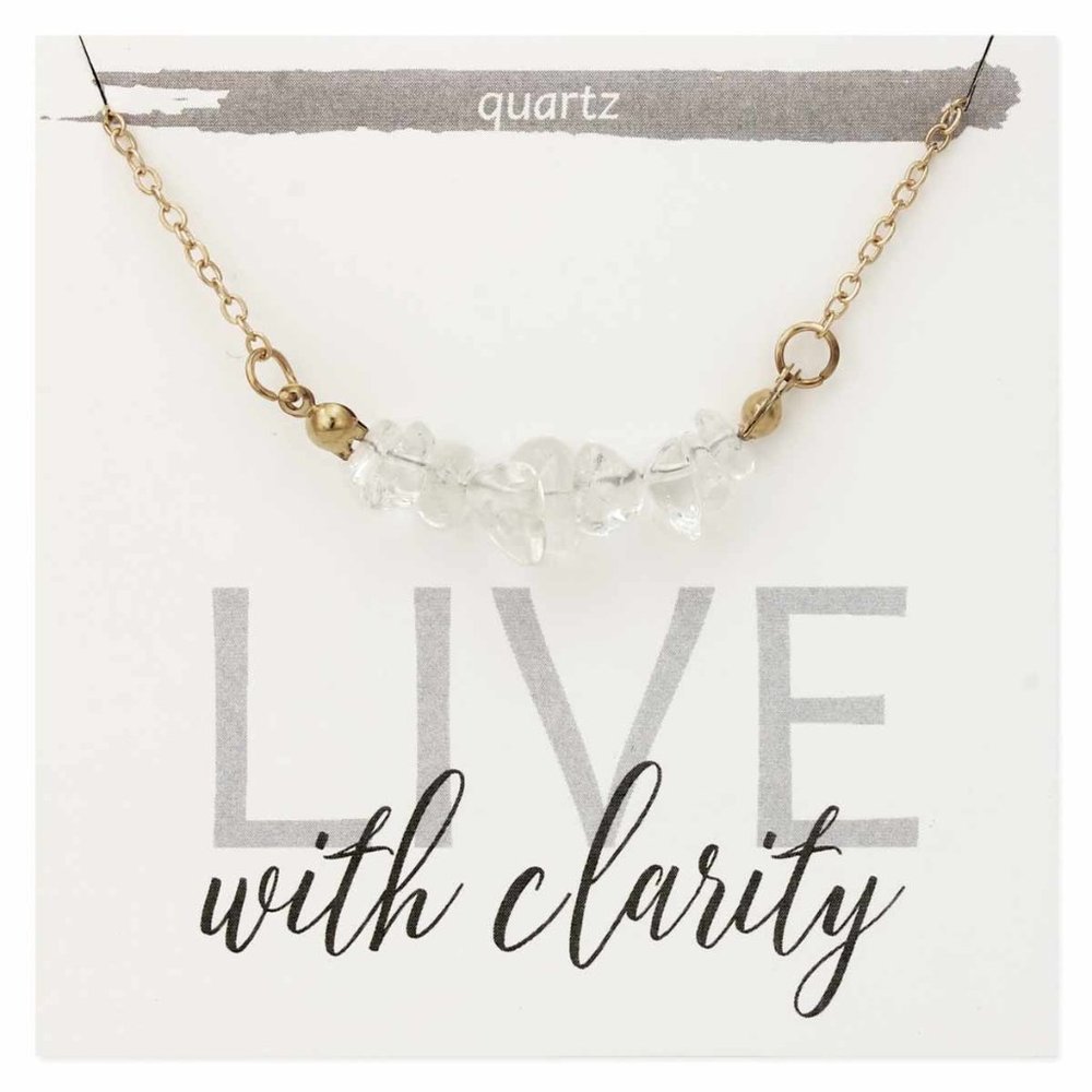 Live with Clarity Clear Quartz Stone Chip Necklace Spirituality Gold Link Chain